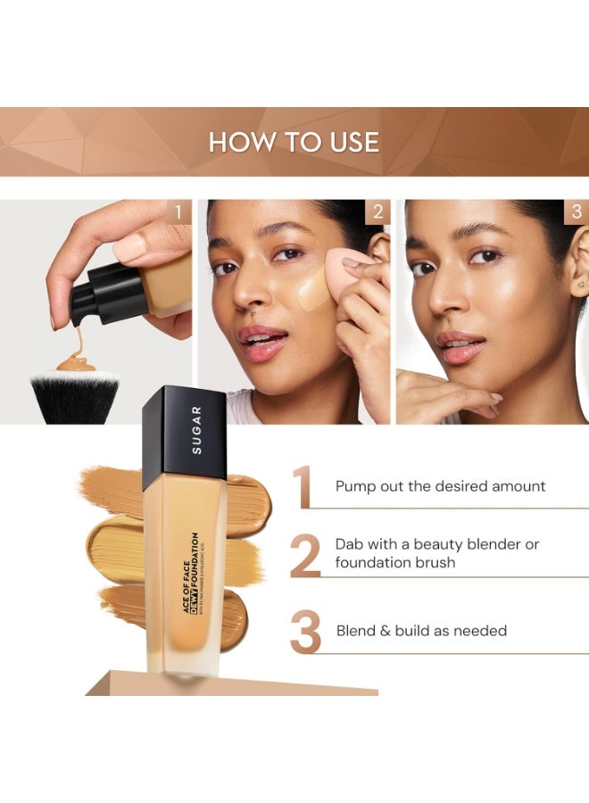 SUGAR Cosmetics Ace Of Face Dewy Foundation with 5% Niacinamide & Hyaluronic Acid | Lasts upto 18hrs | 30 ml - 35 Frappe - Image 3
